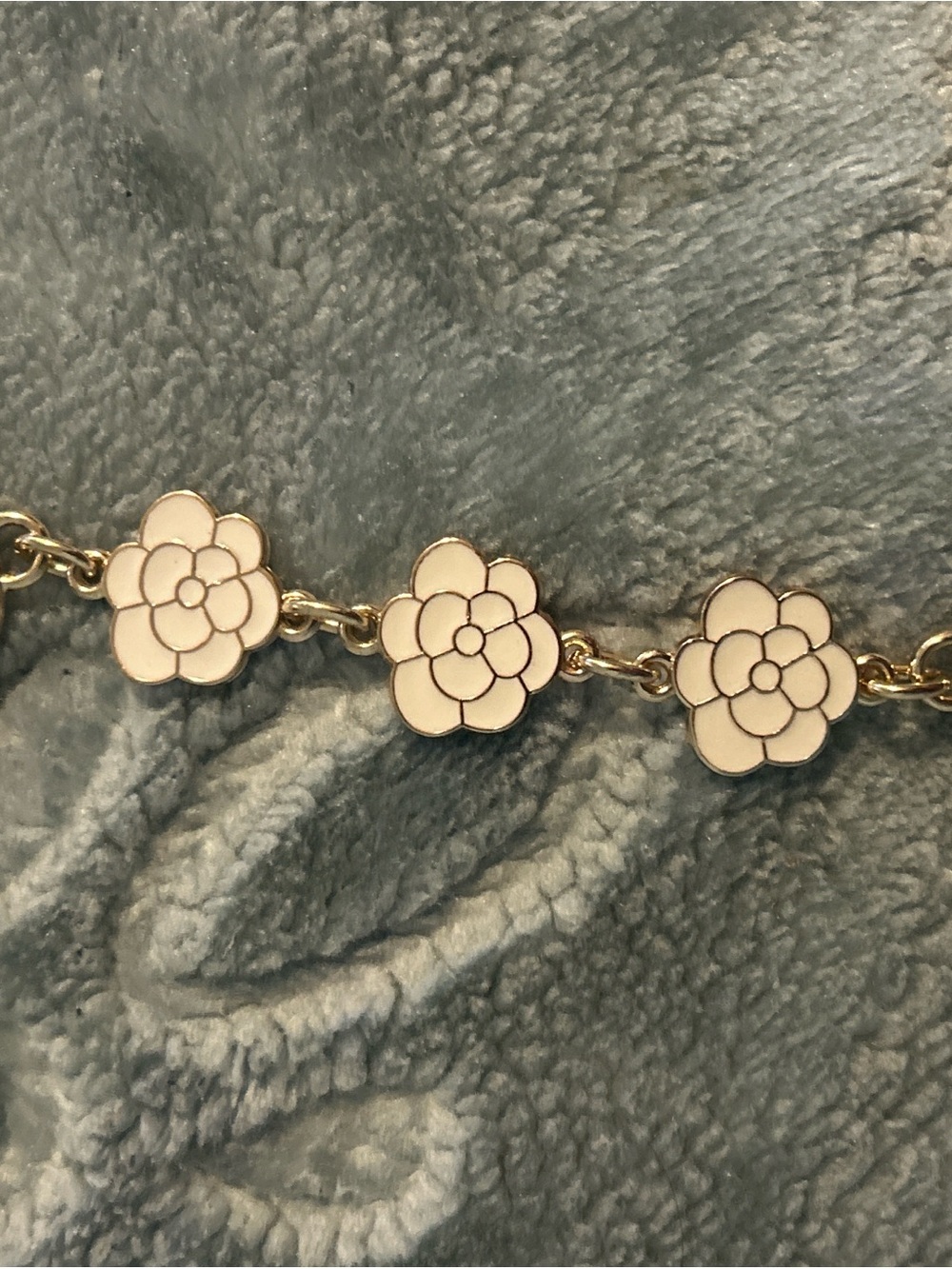 Gold Floral Chain for coach bags with White Enamel Flowers